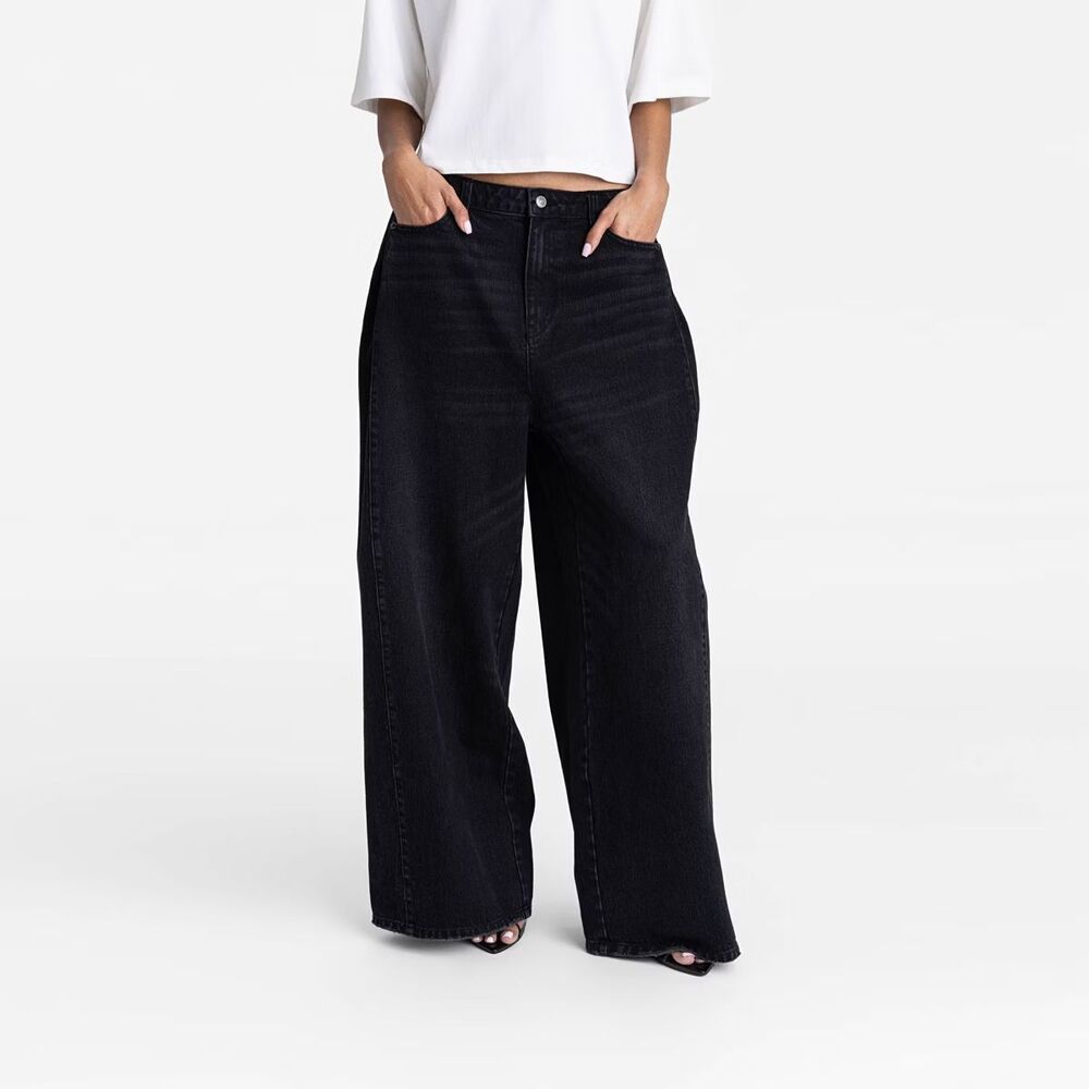 NWT KBB by Kahlana Women's Black Low Rise Wide Leg Jeans 100% Cotton - Size 0